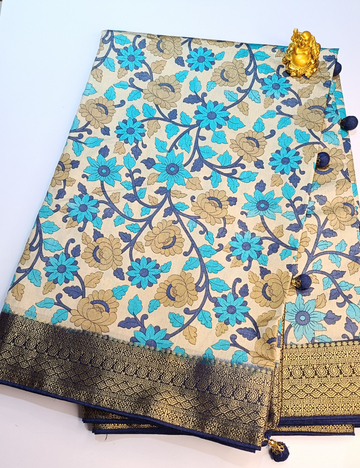 BlueTraditional Ikkat Cotton Saree with Rich Colorful Patterns (including blouse)