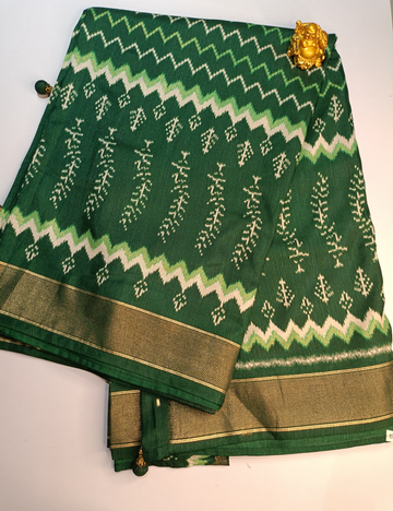 Green Ikkat Cotton Saree with Self-Design Matching Blouse