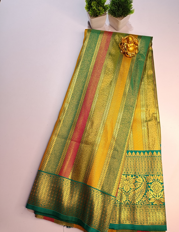 Multicolor Silk Saree with Bold Contrast Pallu and blouse piece