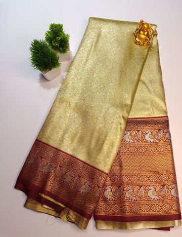 Elachi Colour Silk Saree with Contrast Border and blouse