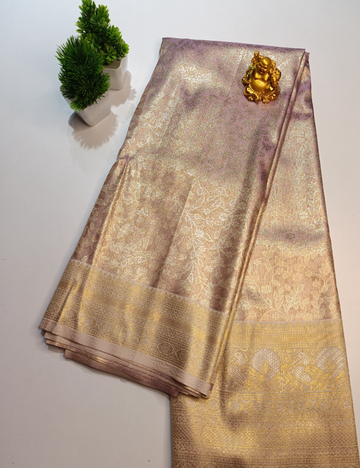 Dusty Lavender Silk Saree with Silver Zari Border and blouse piece