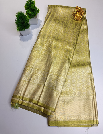Elachi Green Soft Silk Saree with Self-Tone Border & Blouse