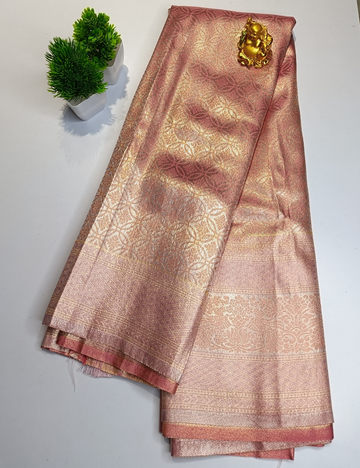 Peach Soft Silk Saree with Border & Blouse