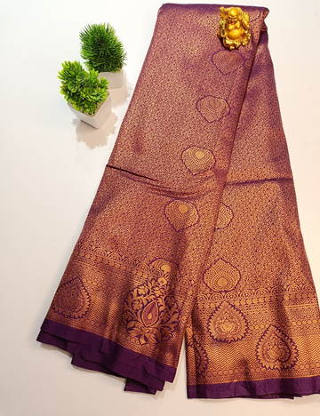 Majestic Violet Silk Saree with Opulent Gold Zari – Perfect for Weddings & Celebrations