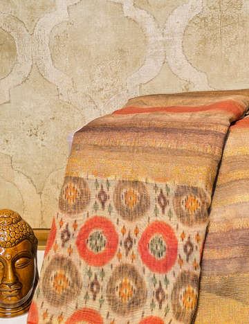 Mustard Brown Colour Chanderi Cotton saree with blouse piece