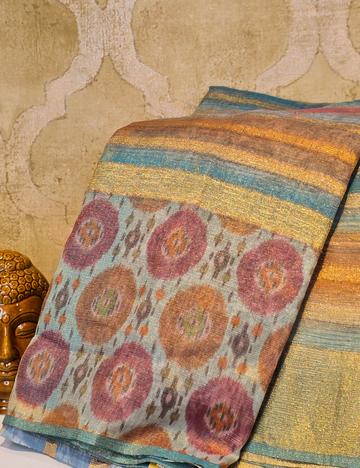 Multi Colour Chanderi Cotton Saree with Blouse piece