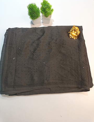 Black Georgette Saree with Black Stone Embellishments – Elegant All-Black Glamour