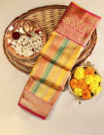 Multicolor Silk Saree with Bold Contrast Pallu and blouse piece