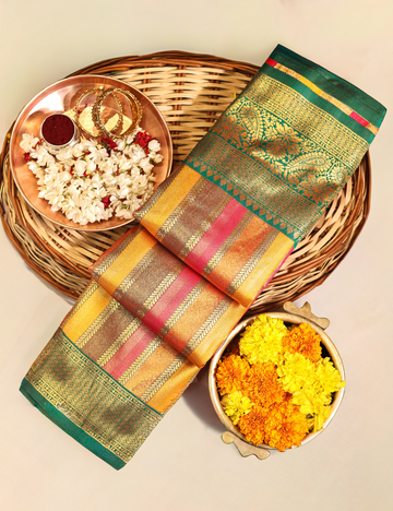 Multicolor Silk Saree with Bold Contrast Pallu and blouse piece