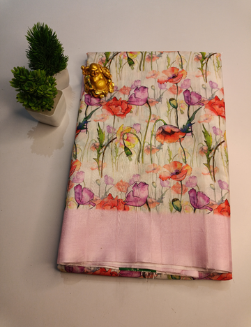 Baby Pink Handwoven Dola Silk Saree with Floral Designs (including blouse piece)