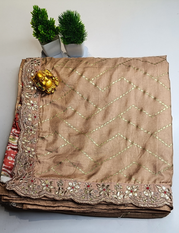 Copper Brown Designer Saree with Contrast Border and Blouse