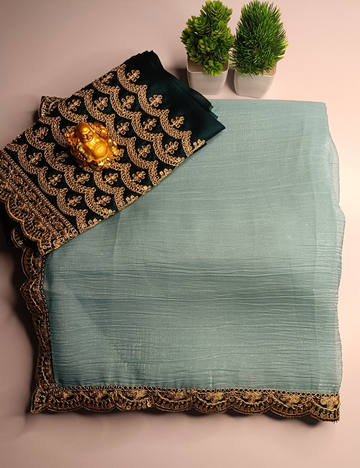 Soft aqua blue color Chimmy Choo Saree with blouse