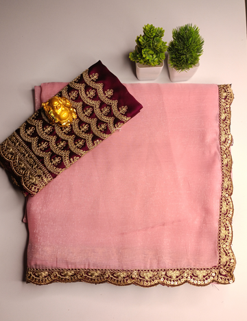 Peach Color Embroidered Border Saree with Blouse