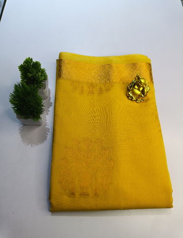 Yellow Silk Cotton Saree Highlighted with Copper Zari Design (including blouse)