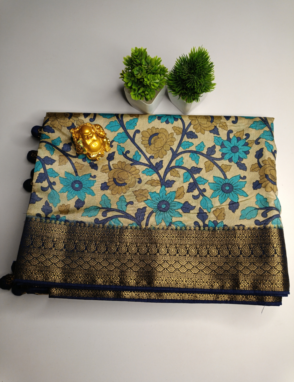 BlueTraditional Ikkat Cotton Saree with Rich Colorful Patterns (including blouse)