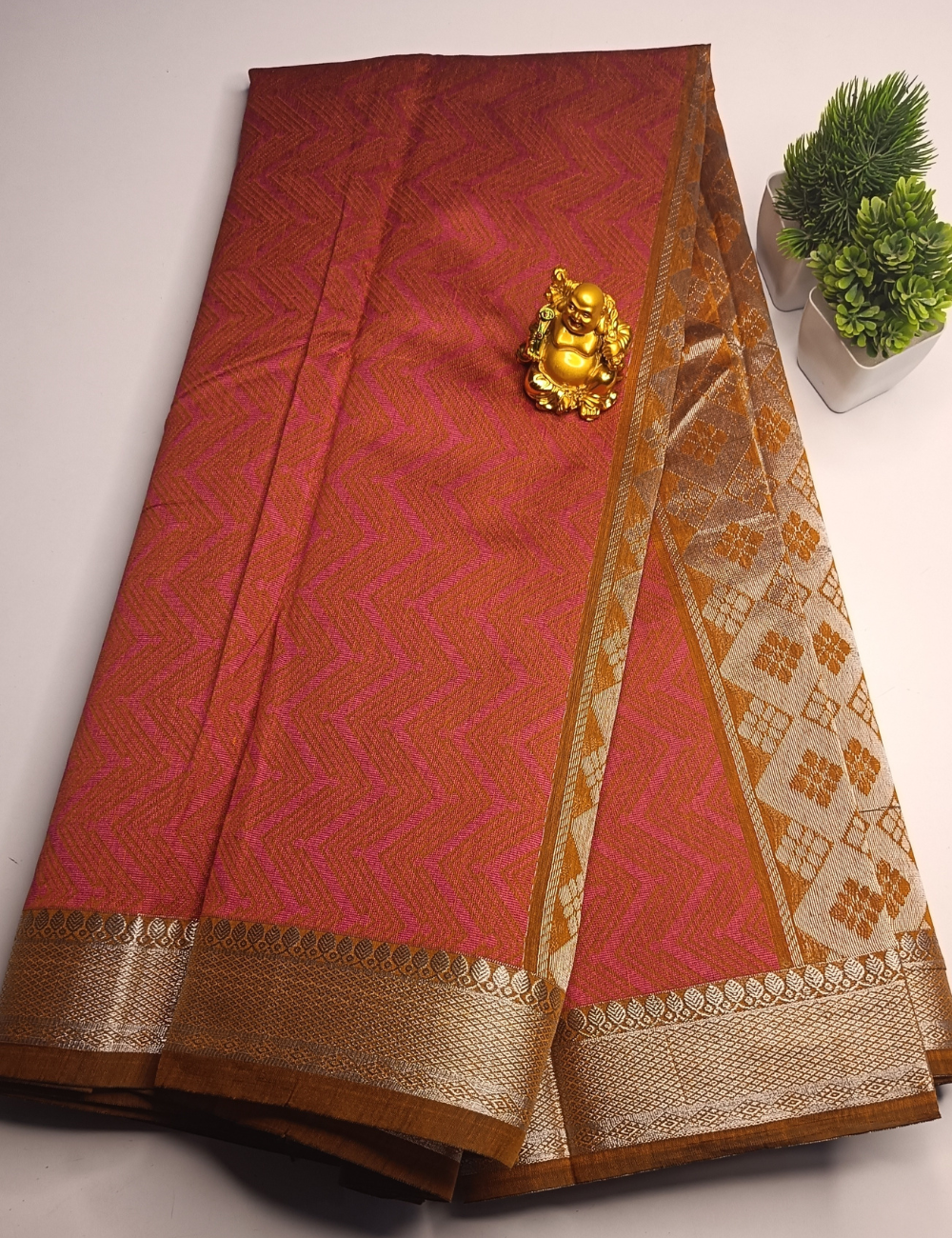 Brown Color Silk Cotton Saree with Silver Zari Border (including Blouse)