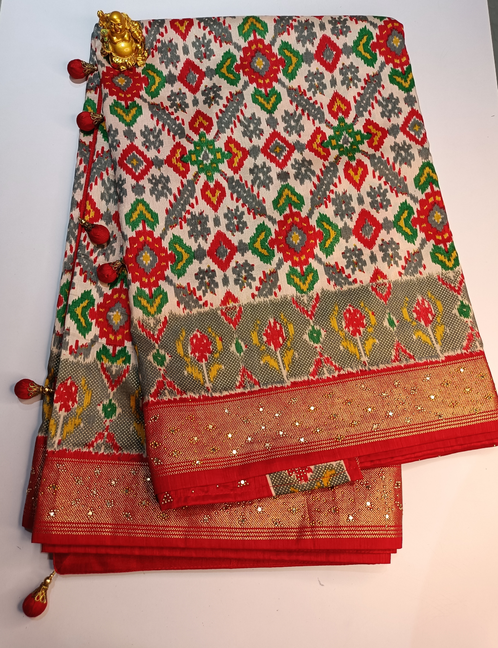 Traditional Ikkat Cotton Saree with Rich Colorful Patterns