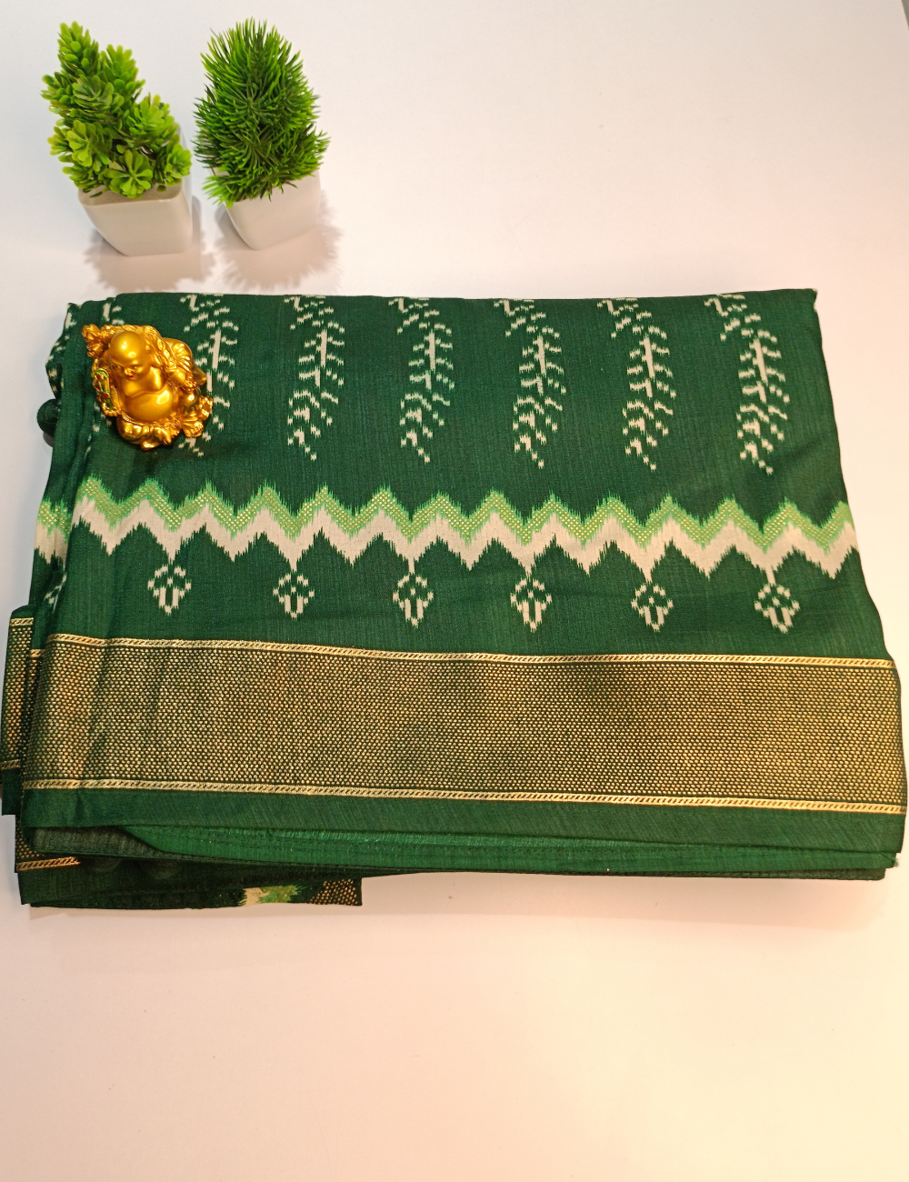 Green  Ikkat Cotton Saree with Self-Design Matching Blouse