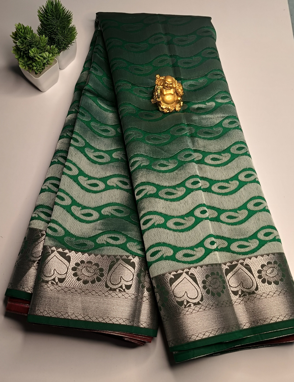 Kumkum Color with Bottle Green Silk Cotton Saree (including blouse)