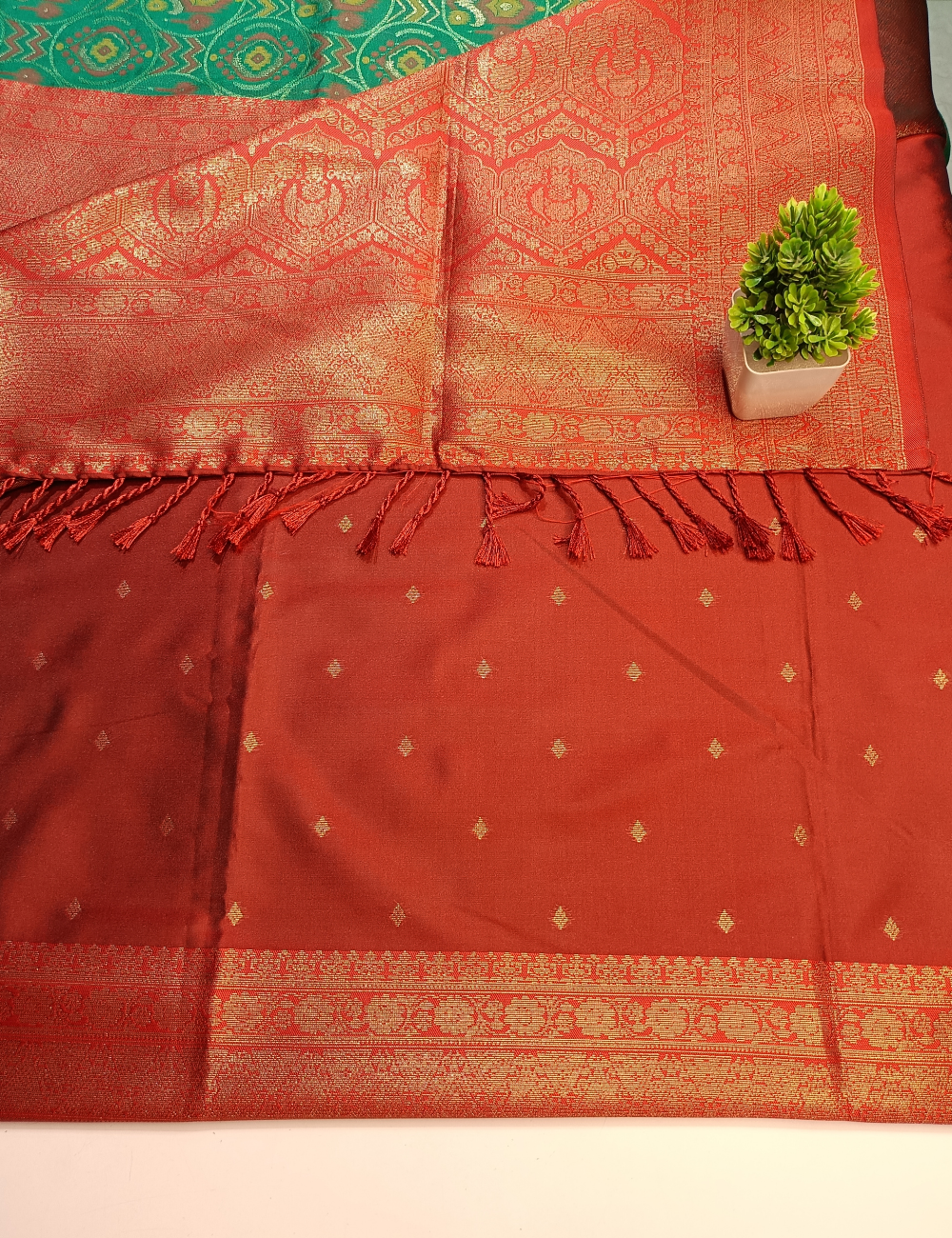 Bottle Green with Contrast Border Pochampally Soft Silk Saree with blouse piece