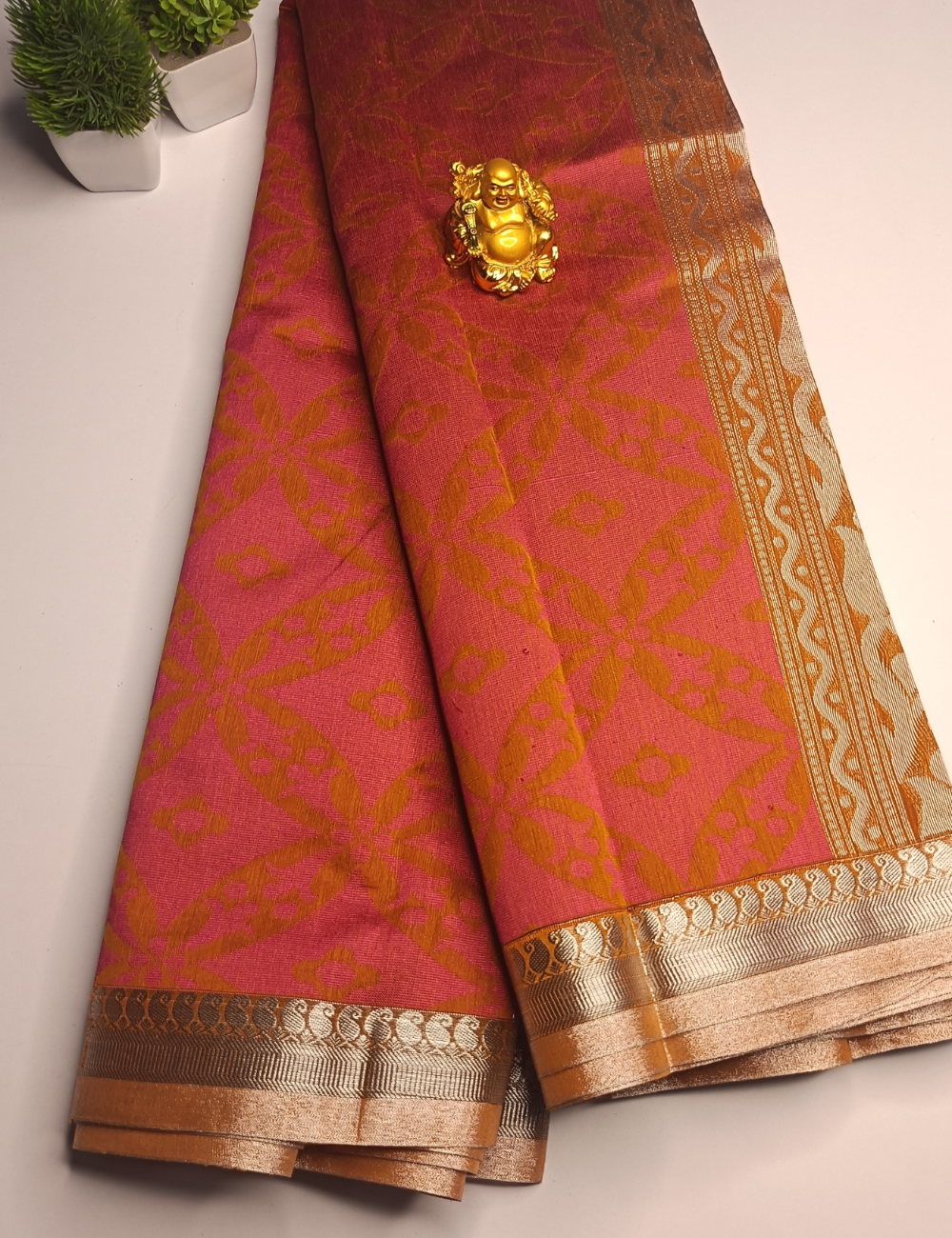 Brown Color Silk Cotton Saree with Silver Zari Work ( including blouse)
