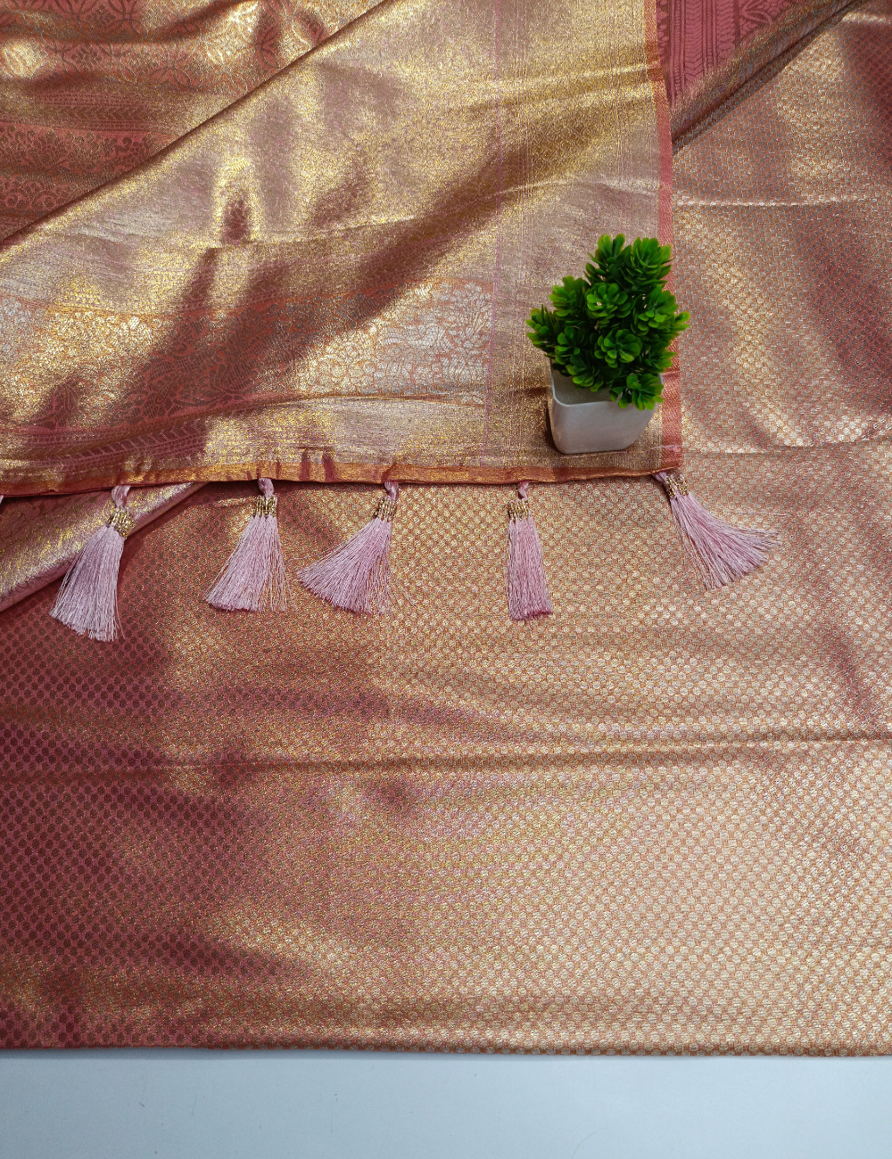 Peach Soft Silk Saree with Border & Blouse