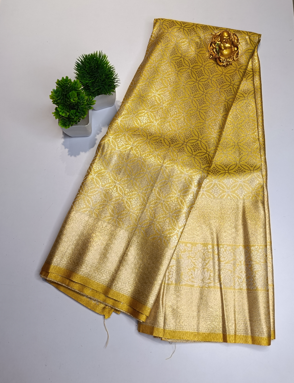 Golden Yellow Soft Silk Saree with  Border & Blouse