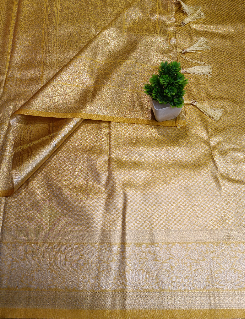 Golden Yellow Soft Silk Saree with  Border & Blouse
