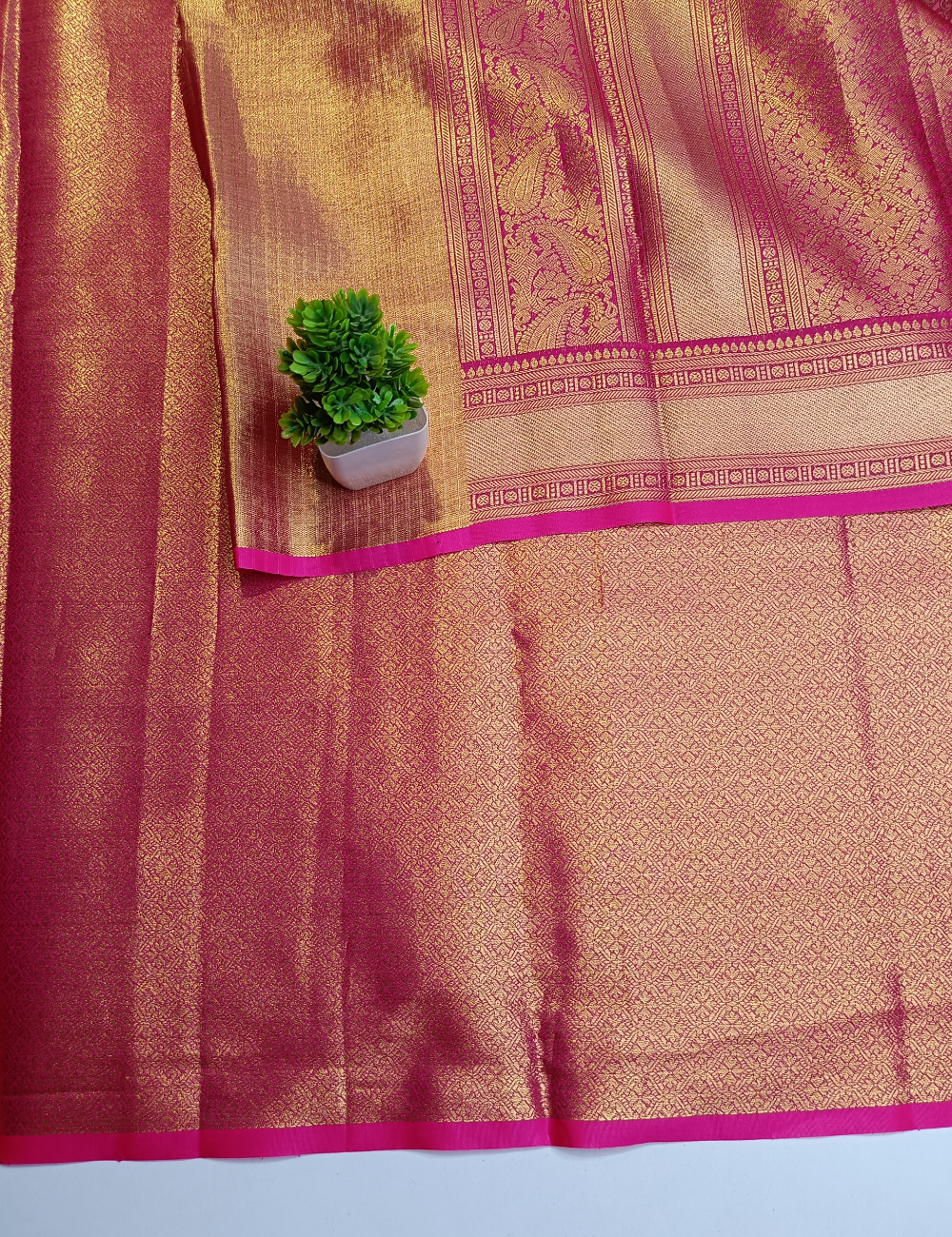 Bridal Pink Silk Saree Adorned with Rich Golden Zari Work