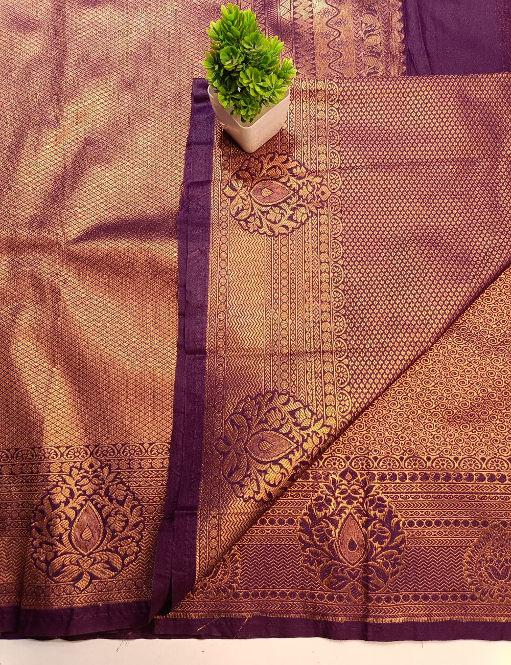 Majestic Violet Silk Saree with Opulent Gold Zari – Perfect for Weddings & Celebrations