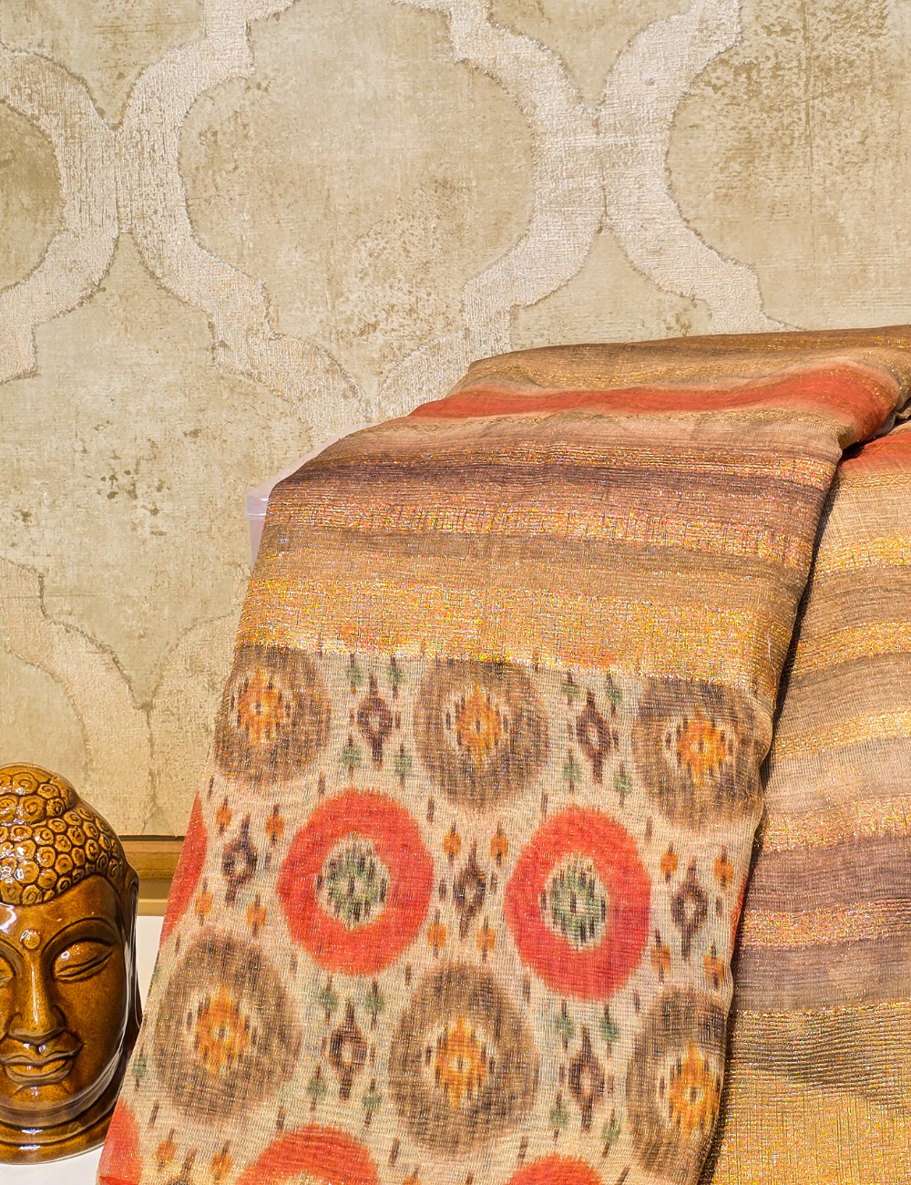 Mustard Brown Colour Chanderi Cotton saree with blouse piece