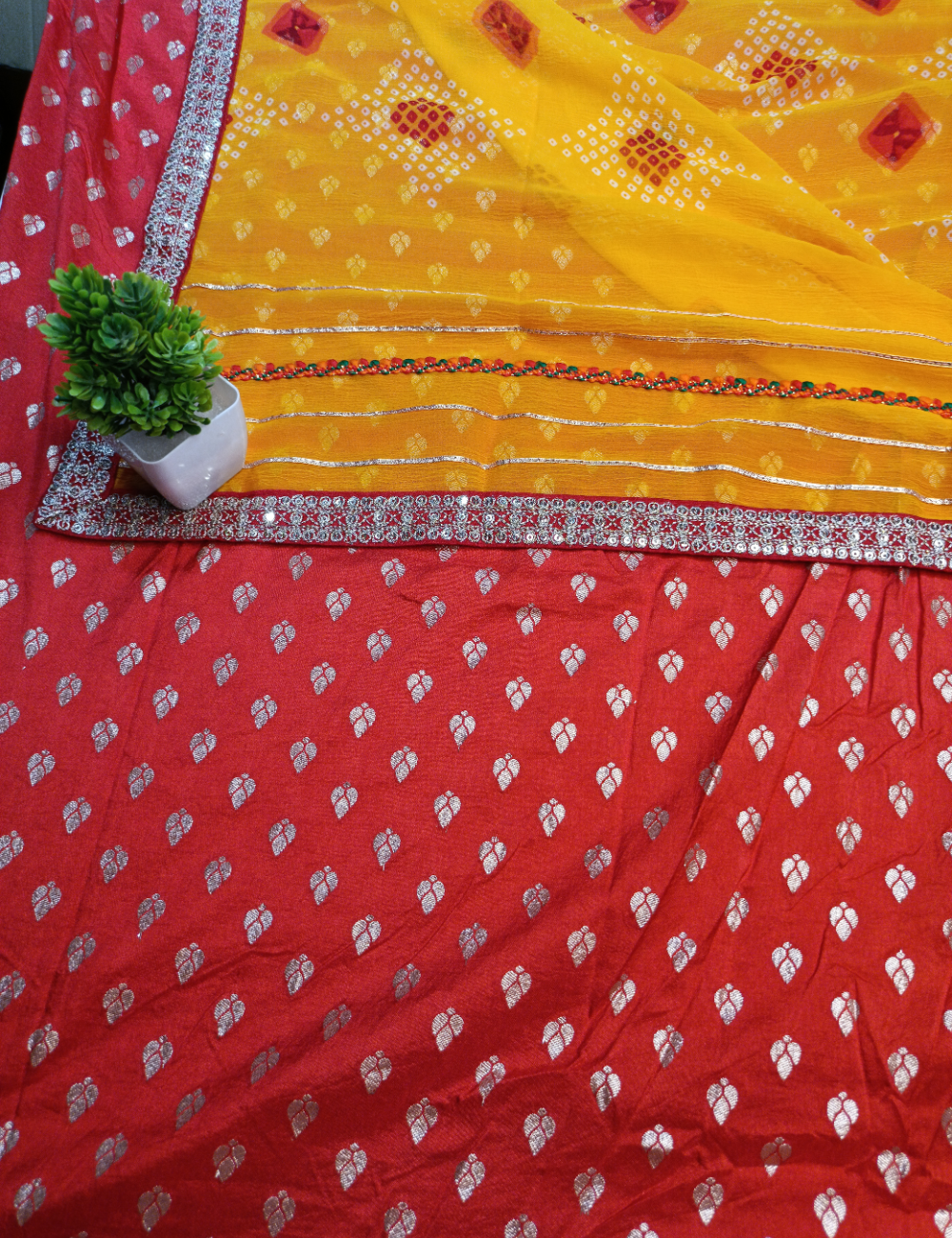 Soft Georgette Bandhani Saree in Yellow and Pink – Festive & Feminine