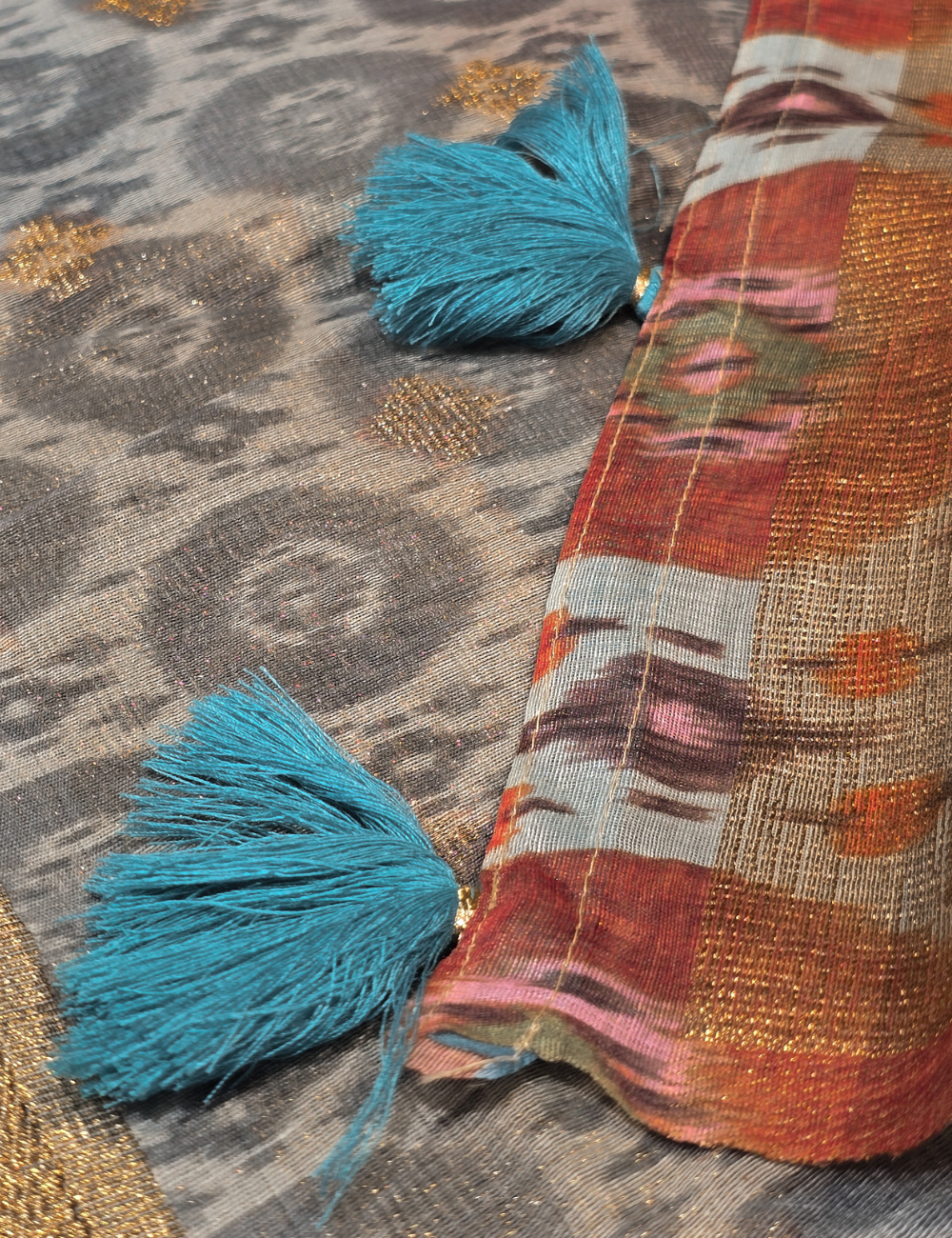 Multi Colour Chanderi Cotton Saree with Blouse piece