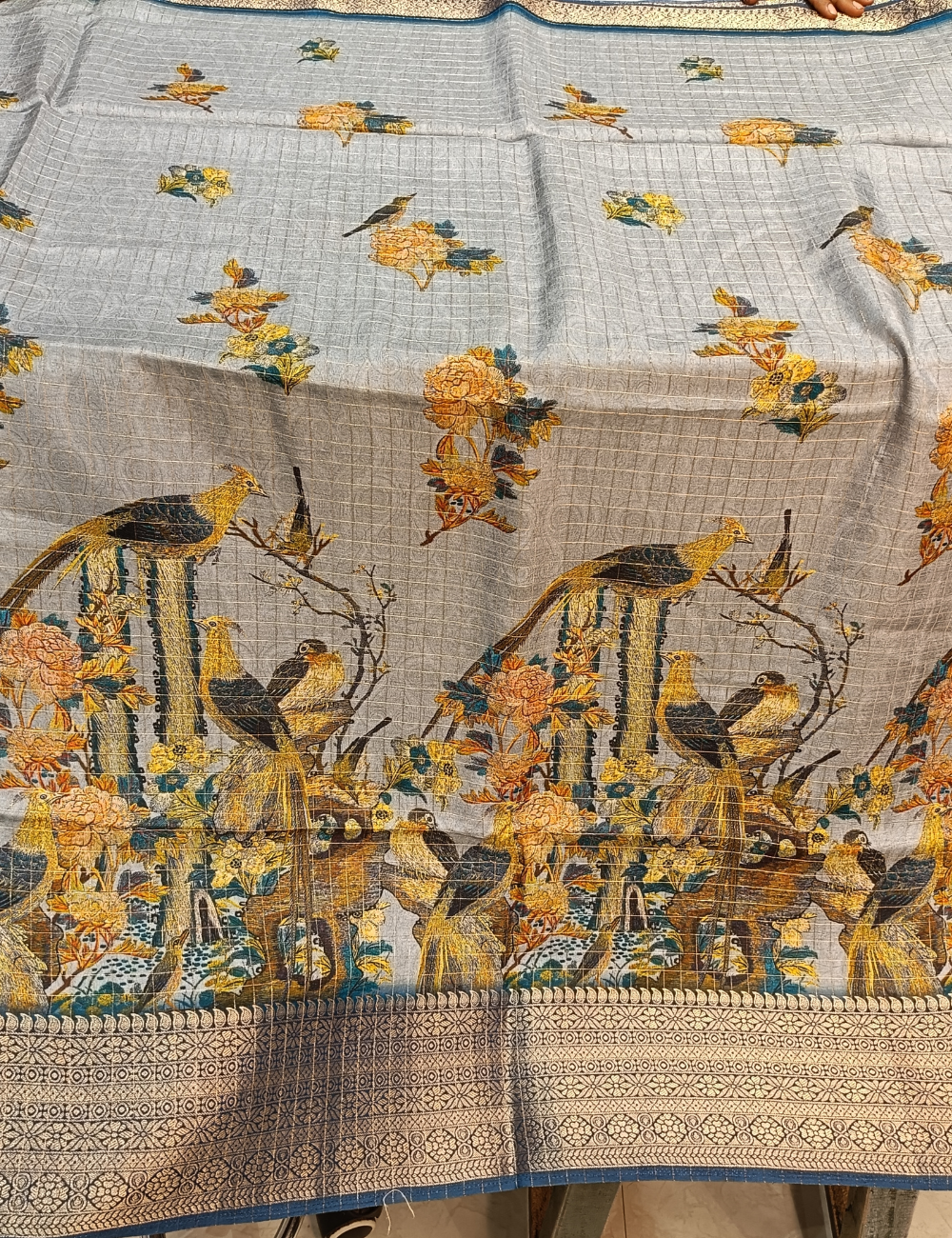 Soft Cotton Saree with Birds & Floral Design  included blouse piece