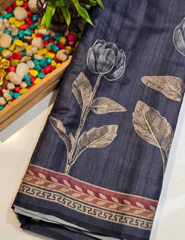 Grey Color Soft Cotton Saree with Zari-Outlined Floral Design (and with blouse)