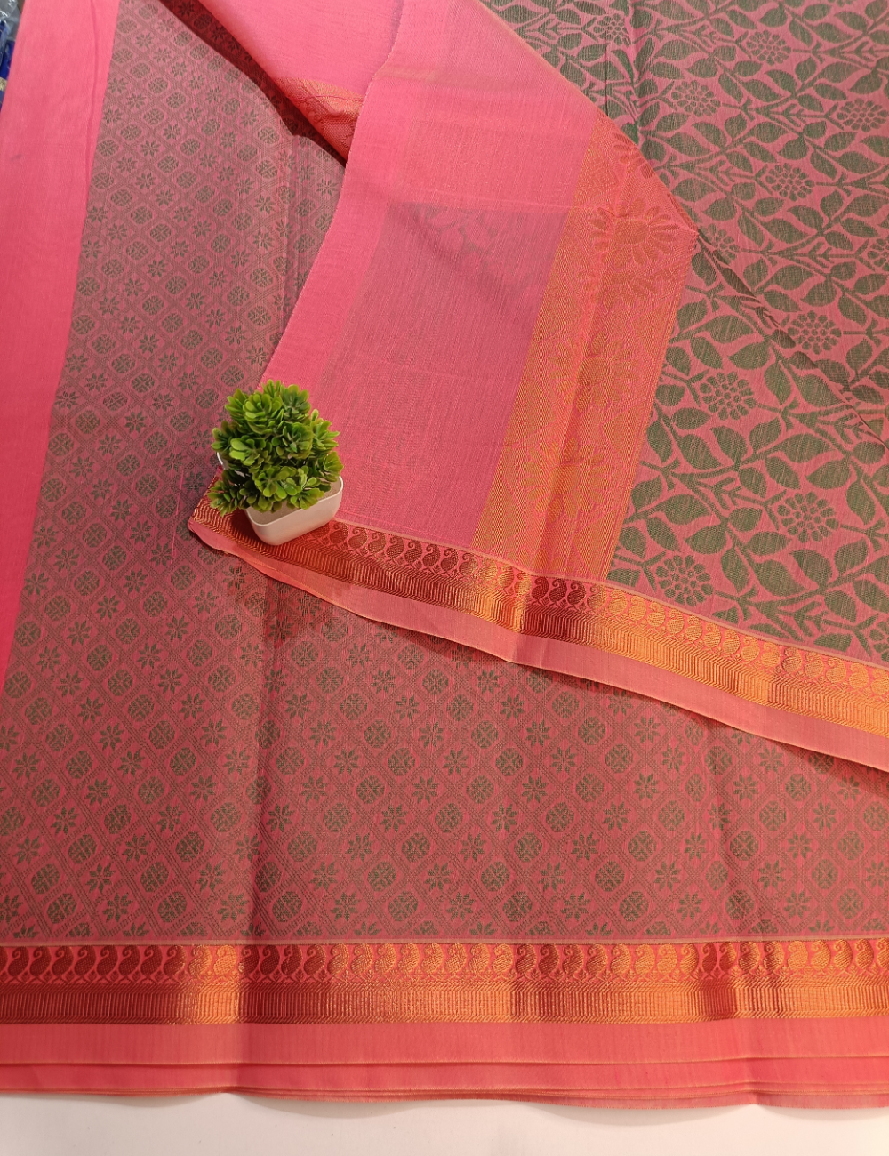 Peach Silk Cotton Saree with Copper Zari (including blouse)