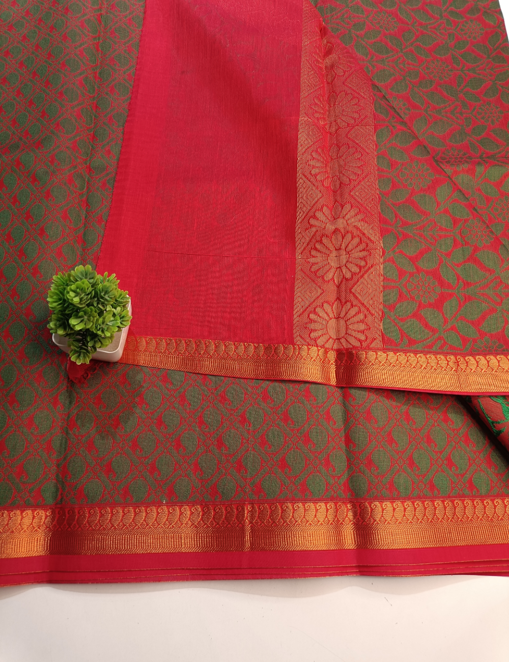 Red Silk Cotton Saree with Copper Zari (including blouse)