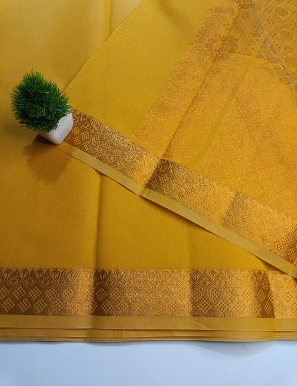 Yellow Silk Cotton Saree Highlighted with Copper Zari Design (including blouse)