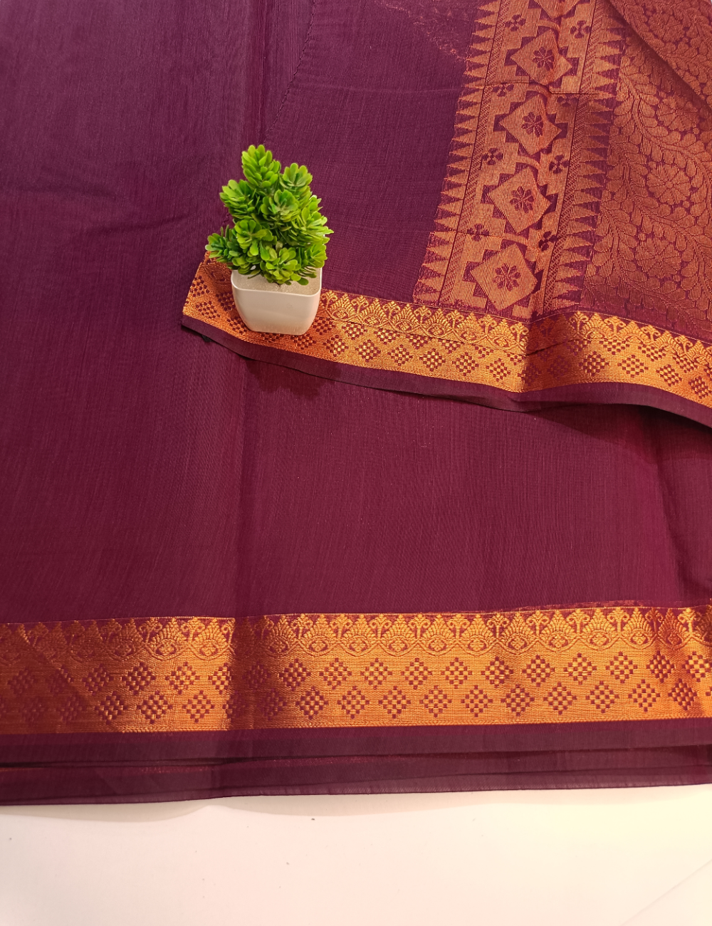 Purple Silk Cotton Saree Highlighted with Copper Zari Design (including blouse)