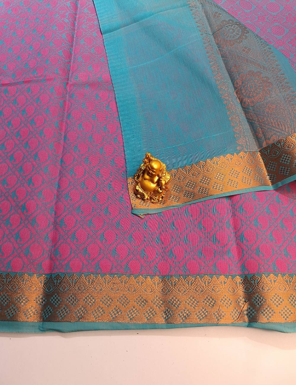 Sky Blue Silk Cotton Saree Highlighted with Copper Zari Design (including blouse)