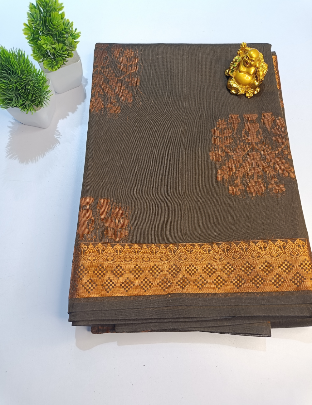 Green Silk Cotton Saree  with Copper Zari Design (including blouse)