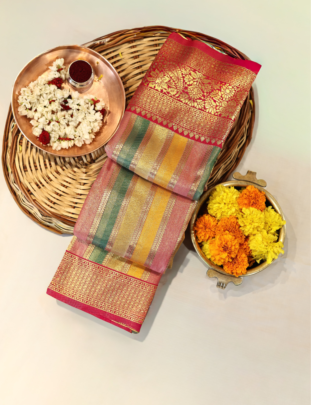 Multicolor Silk Saree with Bold Contrast Pallu and blouse piece