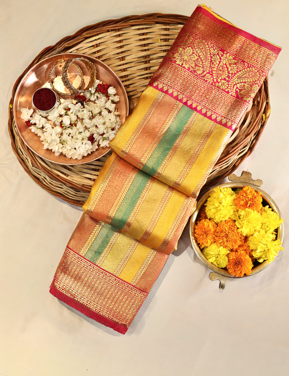 Multicolor Silk Saree with Bold Contrast Pallu and blouse piece