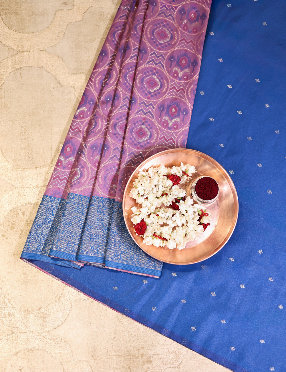 Violet colour with Contrast Border Pochampally Soft Silk Saree with blouse piece