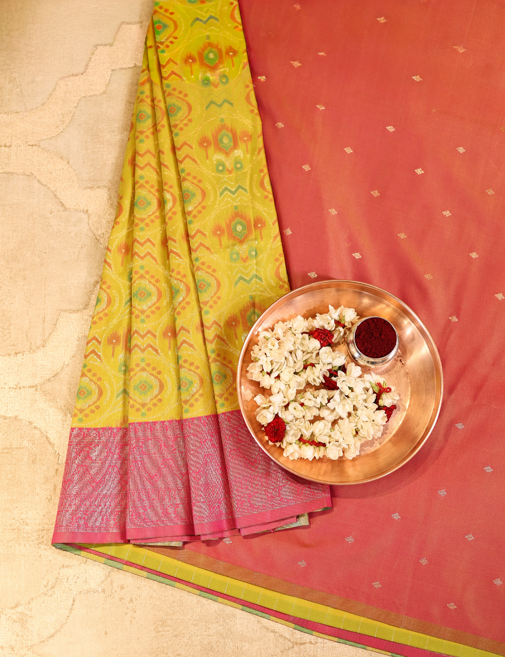 Yellow with Contrast Border Pochampally Soft Silk Saree with blouse piece