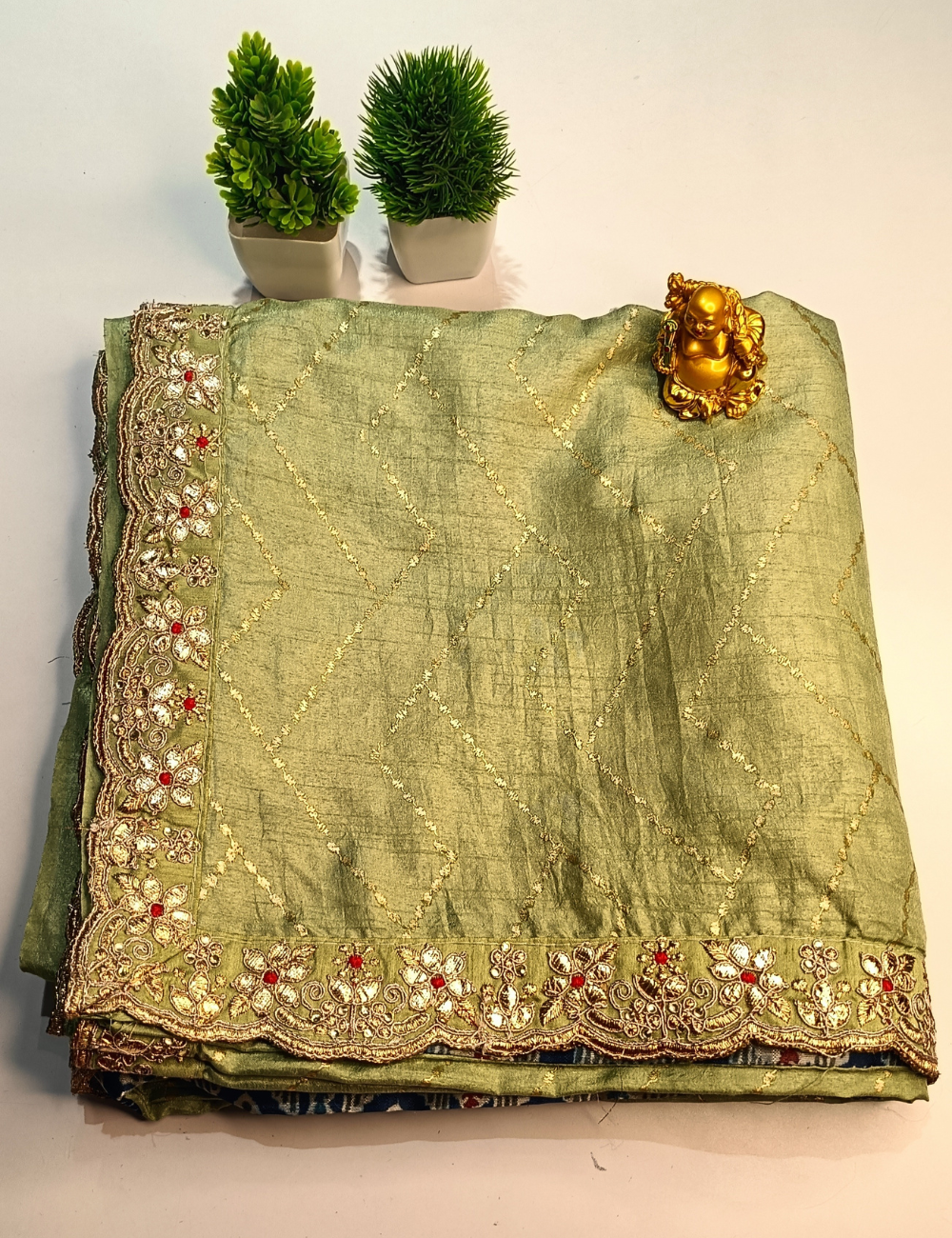 Pista Green Color Designer Saree with Contrast Border