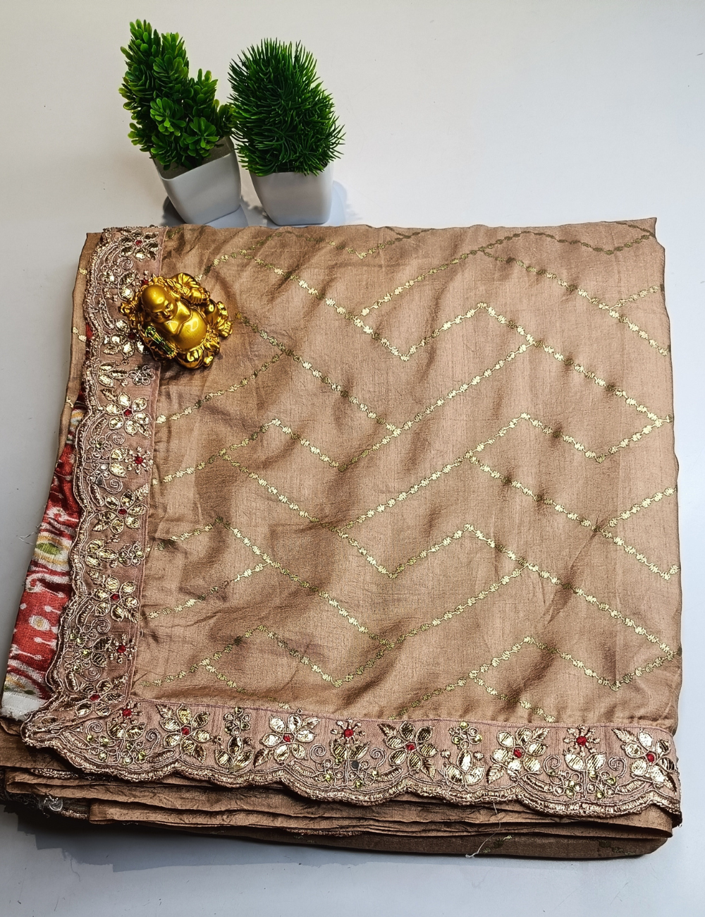 Copper Brown Designer Saree with Contrast Border and Blouse