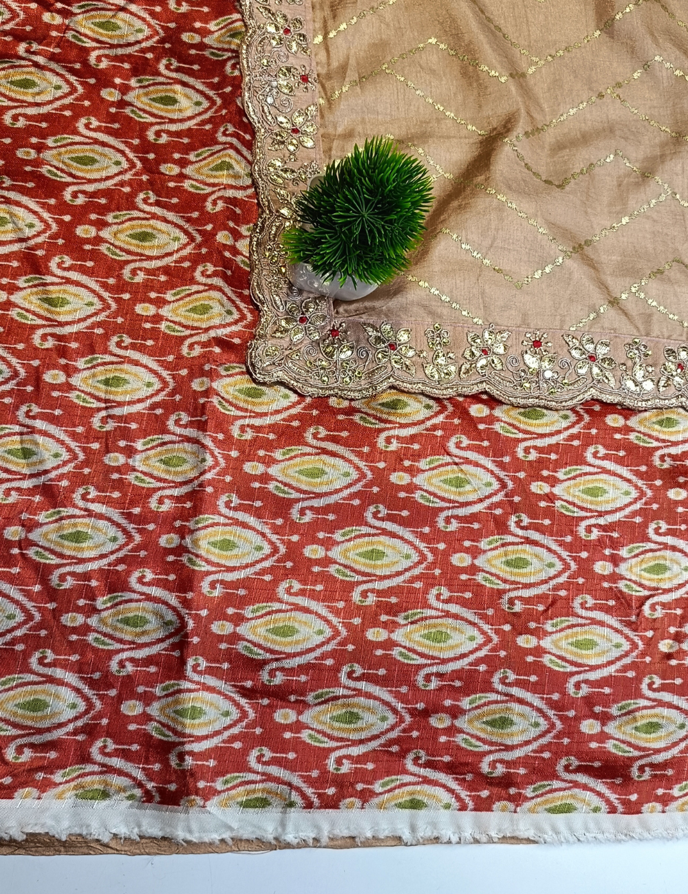 Copper Brown Designer Saree with Contrast Border and Blouse