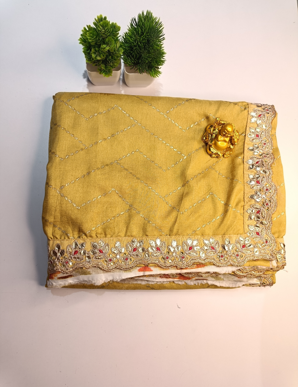 Mustard color Designer Saree with Contrast Border and Blouse