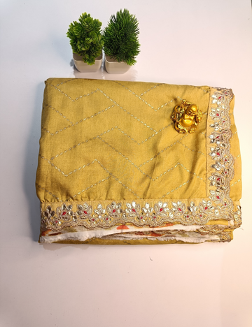 Mustard color Designer Saree with Contrast Border and Blouse
